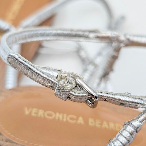 Veronica Beard Amelia Metallic Thong Slingback Sandals Silver Size US7.5M EU38 - Picture 7 of 9